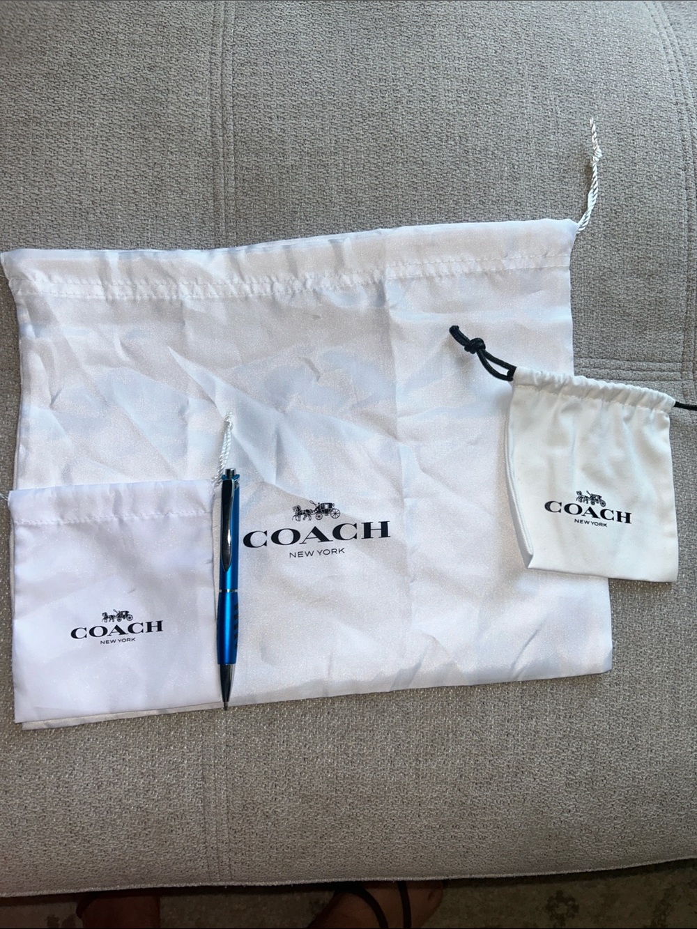 Coach White Drawstring Dust Bag Set with Printed Logo